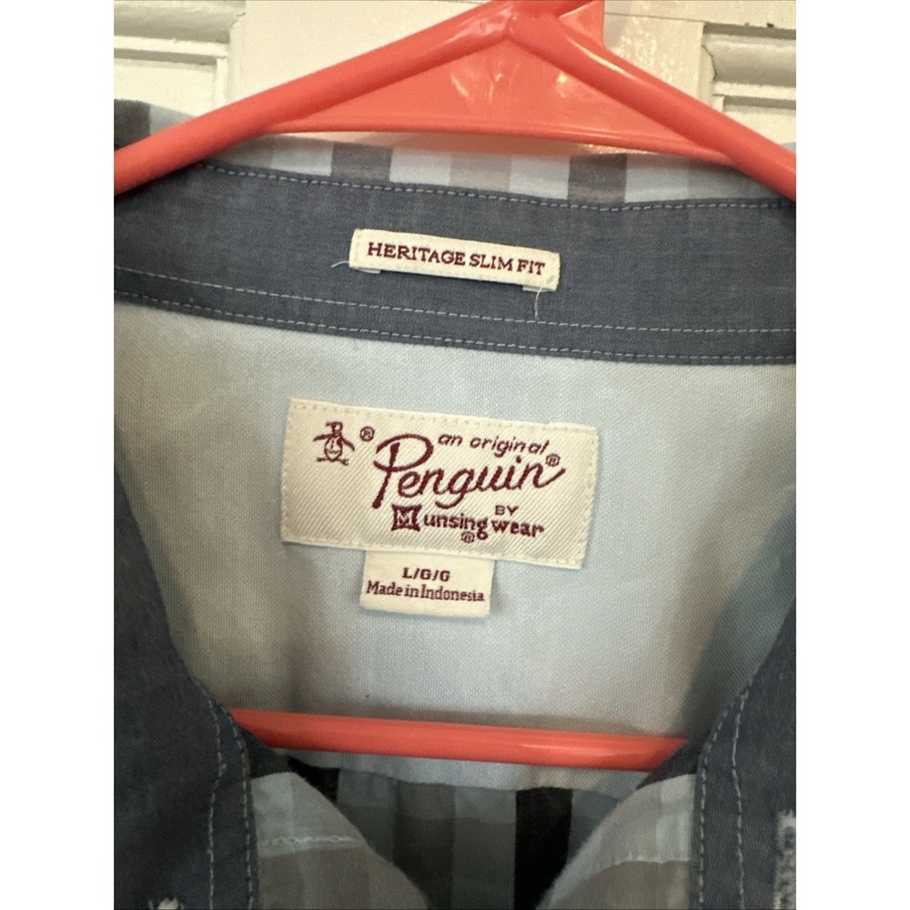 ORIGINAL PENGUIN Heritage Slim Fit Plaid Cotton Blend Shirt Size Large - Picture 3 of 9